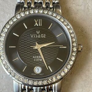 Visage men battery water resistant 3atm stainless steel w/date w/stone